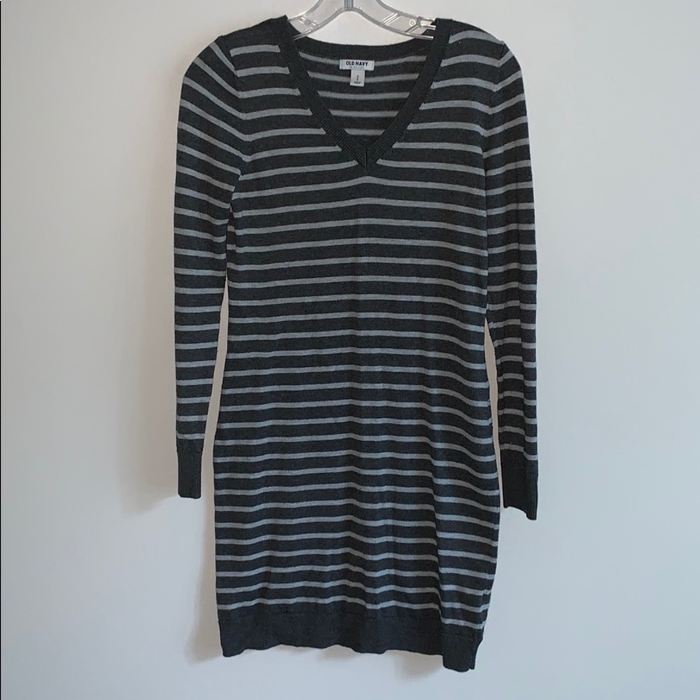 Grey Striped Sweater Dress